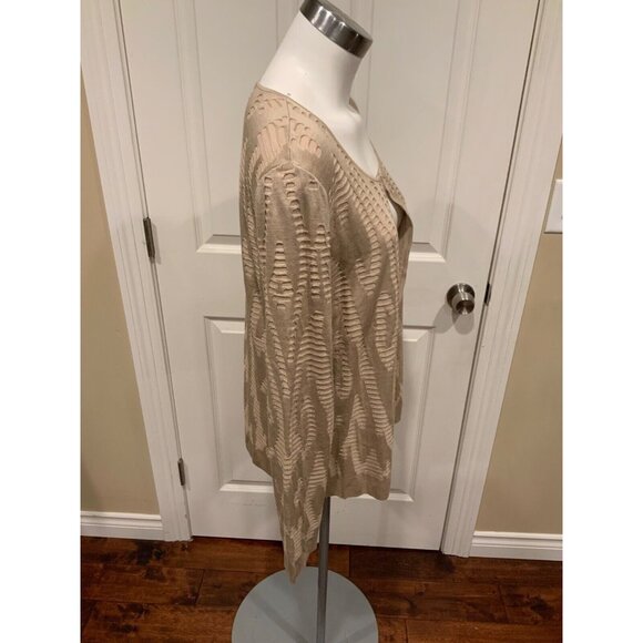 Lafayette 148 New York Tan Knit Eyelet Textured Silk Blend Cardigan, Size L - Picture 4 of 9